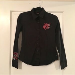 Emily the Strange Embroidered Button Down Shirt
